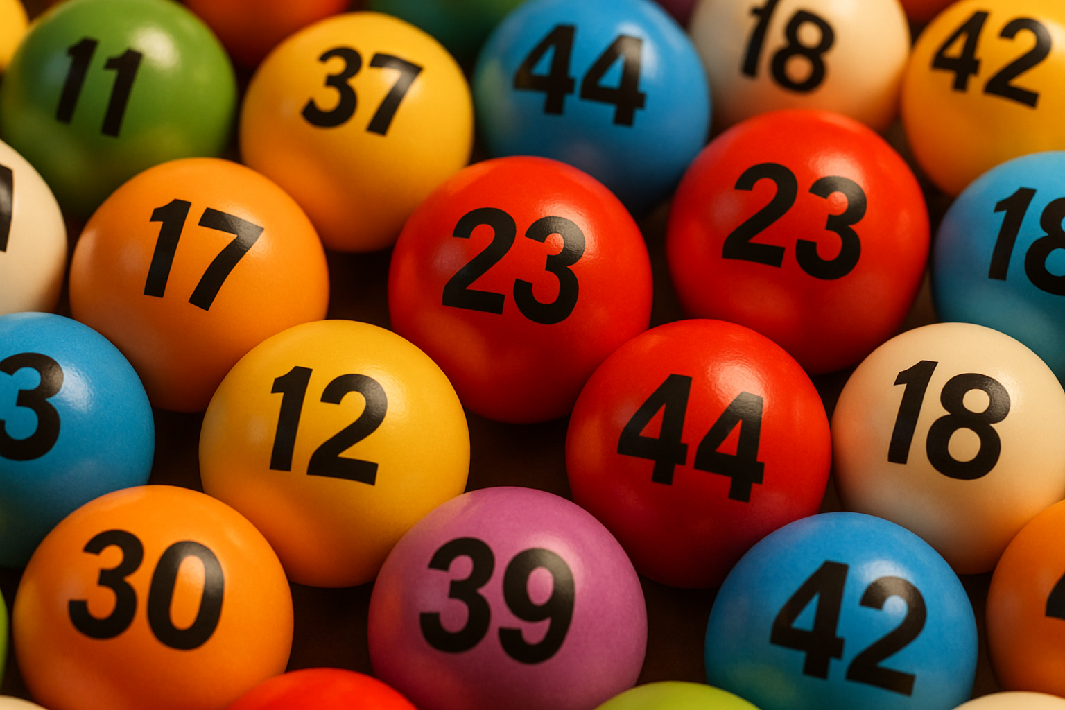 Lottery Balls for a local community group lotto - the balls should be different coloured and numbered and close up so that a collection of the balls fills the view